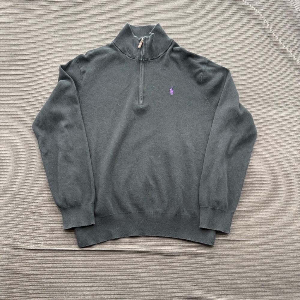 Polo Ralph Lauren Sweater Mens Large Black Half Zip Pullover Pima Cotton Casual